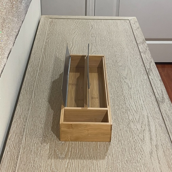 Plastic Wrap & Foil wrap Dispenser Bamboo Cling Film Storage Box With Cutter - Picture 12 of 13